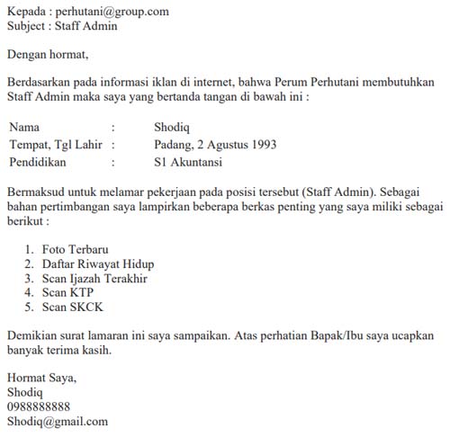 Contoh Lamaran Kerja via Email PDF