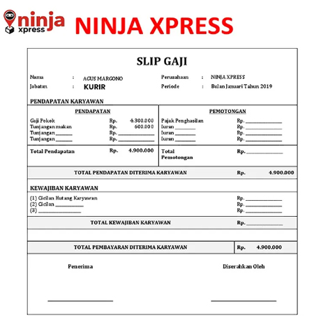 Contoh Slip Gaji Kurir Ninja Xpress