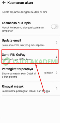 4. Pilih Ganti PIN GoPay