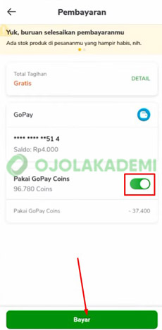 6. Aktifkan Pakai GoPay Coins